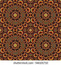 Vector seamless background. Round texture. Endless hand-drawn colorful pattern. Use for wallpaper, textile, book cover, clothes. Make in red, orange and black colors