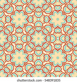 Vector seamless background. Round texture. Endless hand-drawn colorful pattern. Use for wallpaper, textile, book cover, clothes. Make in white, beige, red and blue colors
