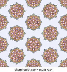 Vector seamless background. Round texture. Endless hand-drawn colorful pattern. Use for wallpaper, textile, book cover, clothes. Make in orange, blue and grey colors