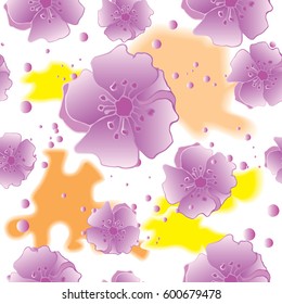 Vector seamless background with Sakura flowers in different colors.