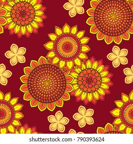 Vector seamless background. Saturated bright abstract flowers for textile design, beautiful greeting cards and wrapping for the gift. Template for menu, invitation, poster, banner.