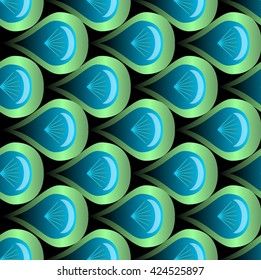 Vector seamless background with scale shapes in blue and green gradient on black background