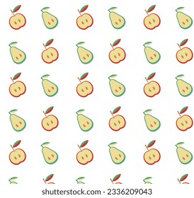 Vector seamless background in scandinavian style geometric patterns yellow red apples and pears on a white background Vector EPS10