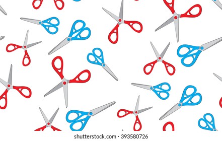 Vector seamless background of scissors. Chaotic scissors