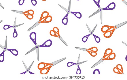 Vector seamless background of scissors. Chaotic scissors