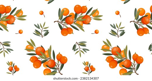 Vector Seamless background, sea buckthorn berries and berries natural design