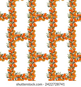 Vector Seamless background, sea buckthorn berries and berries natural design	