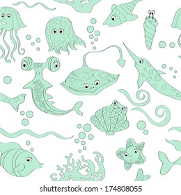 vector seamless background with sea life
