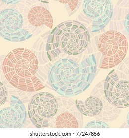 vector seamless background with sea shells, clipping mask