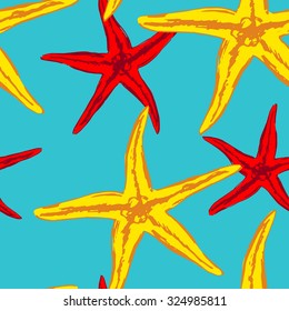 vector seamless background with sea starfish