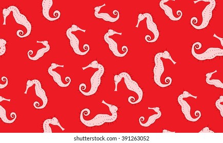 Vector seamless background of seahorses. Chaotic seahorses