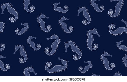 Vector seamless background of seahorses. Chaotic seahorses