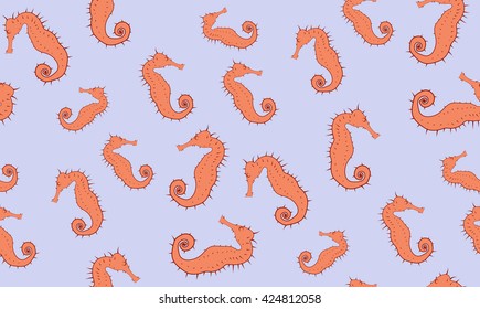 Vector seamless background of seahorses. Chaotic seahorses