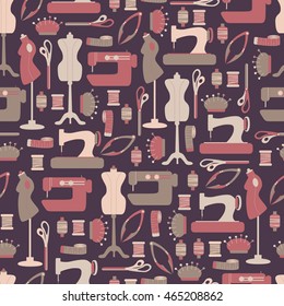 Vector Seamless Background with Sewing Accessories / Seamless Pattern with Sewing Tool