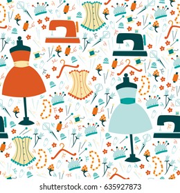 Vector Seamless Background with Sewing Accessories