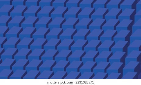 Vector seamless background in shades of blue. 3D effect, plastic wallpaper. Cubes stacked side by side into a surface. Blue color, shading, pattern, wallpaper, seamless.
