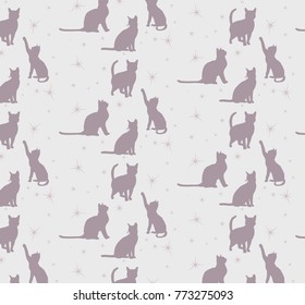 vector seamless background with silhouette of cats