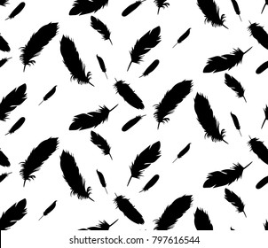 vector, seamless background with a silhouette of feathers