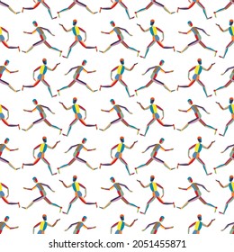 Vector seamless background of silhouettes abstract colorful running human figures 