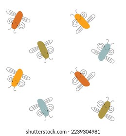Vektornahtloser Hintergrund mit einfachen Schmetterlingen. Cartoon-Schmetterlinge. Sonnige Insekten. Einfaches Muster für Kinder.Stoffe, Papier, Tapete