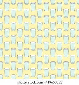 Vector seamless background with a simple design glass for lemonade. Textile fabric pattern