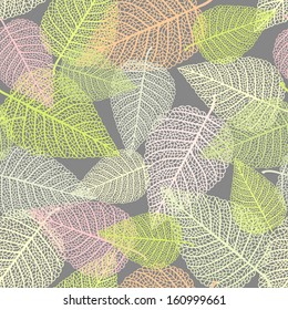 Vector seamless background with skeletons of leaves