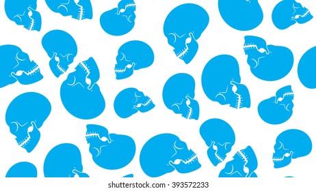 Vector seamless background of skulls. Chaotic skull