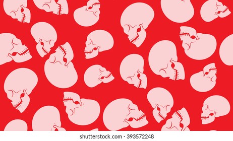 Vector seamless background of skulls. Chaotic skull