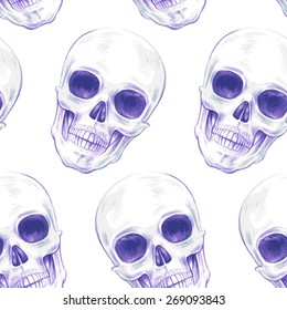 Vector seamless background. Skulls. Design for fabrics, textiles, paper, wallpaper, web. Retro. Vintage style.