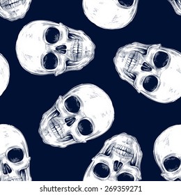 Vector seamless background. Skulls. Design for fabrics, textiles, paper, wallpaper, web. Retro. Vintage style. Black and white.