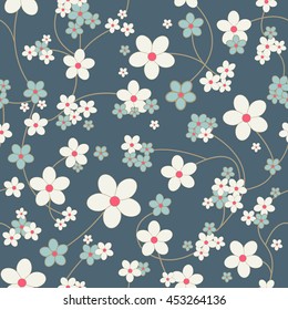 Vector seamless background with small tender flowers and elegant stems