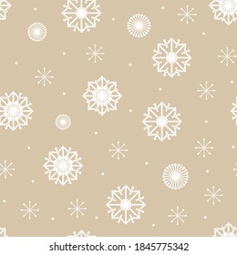 Vector de fondo transparente con nevada. Copos de nieve en un fondo beige.