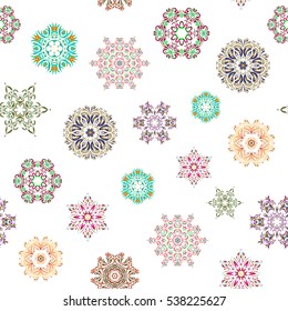 Vector seamless background. Snowflakes seamless pattern with watercolor effect. Abstract seamless snowflakes design. Textile print for bed linen, jacket, package design, fabric and fashion concepts.