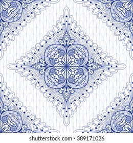 Vector seamless background with square floral pattern on ethnic delicate backdrop.