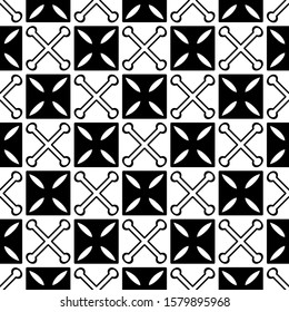 Vector seamless background with squares and crossed abstract elements. Ethnic screen printing . Artistic hand-painted fabric . Monochrome