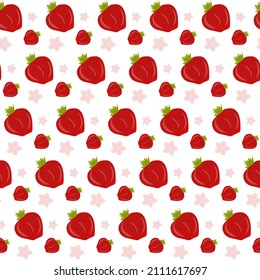 Vector seamless background with strawberries and flowers. Strawberry pattern.