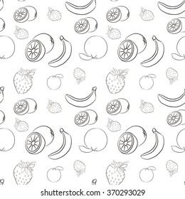 Vector seamless background. Strawberry, banana, Orange