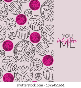 Vector Seamless background with Stylized circles, abstract shapes. Hand drawn on a white background.