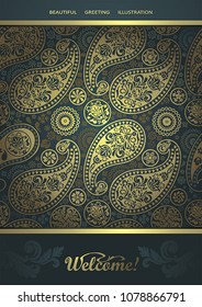 Vector seamless background with stylized floral elements. Greeting card. Graphic design. Beautiful Paisley pattern