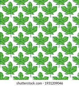 Vector seamless background with stylized green leaves.