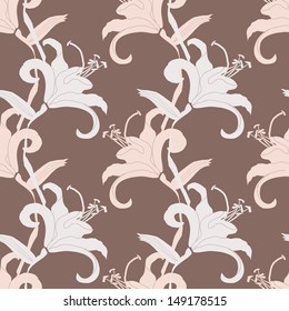 Vector seamless background with stylized lily flowers