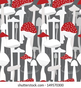 Vector seamless background with stylized mushrooms