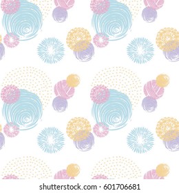Vector seamless background. Stylized stamps on the theme of knitting - balls, knitting pattern.