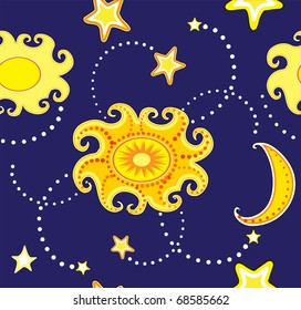 Vector seamless background with sun and stars