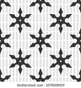 Vector seamless background with suriken and bamboo. Ninja weapon pattern.
