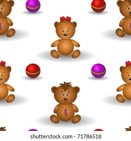 Vector seamless background, teddy bears and balls