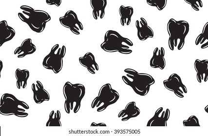 Vector seamless background of teeth. Randomly located teeth