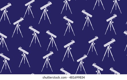 Vector seamless background of telescopes. Blue texture telescopes pointing in different directions