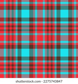 Vector seamless background. Textile plaid pattern. Fabric tartan texture check in red and cyan colors.