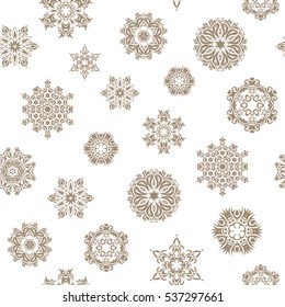 Vector seamless background. Textile print for bed linen, jacket, package design, fabric and fashion concepts. Snowflakes seamless pattern with watercolor effect. Abstract seamless snowflakes design.